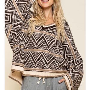 Cozy Chevron Knit Sweater in Brown and Cream